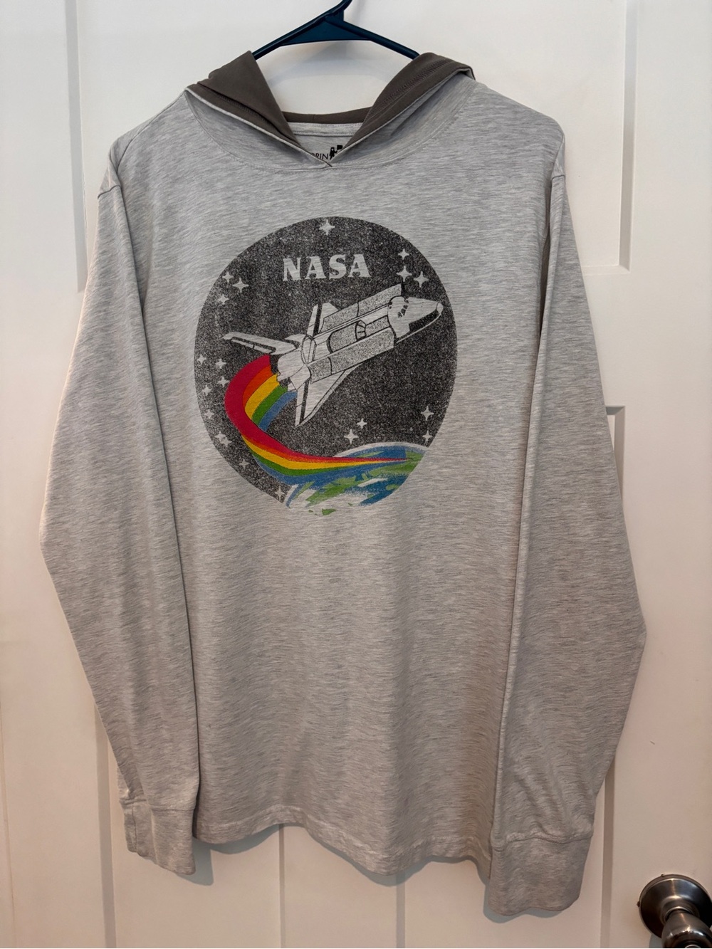 NASA Grey Hooded Sweatshirt with Rainbow Shuttle Emblem